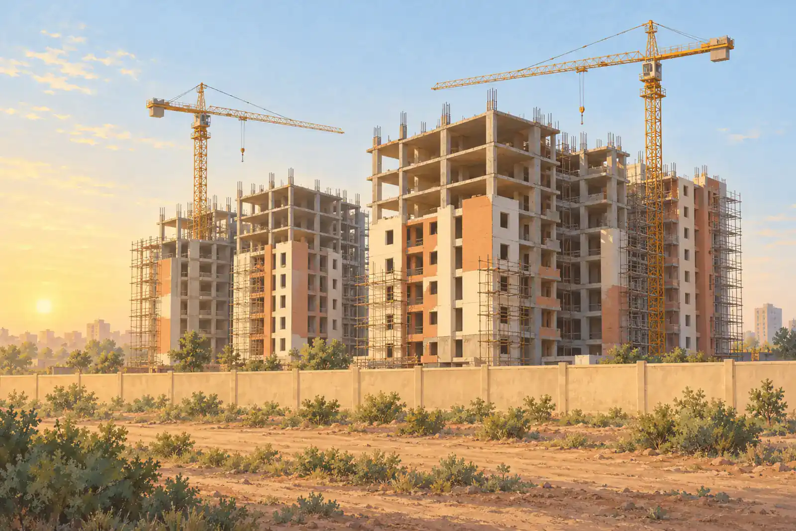 Illustration of apartment towers under construction