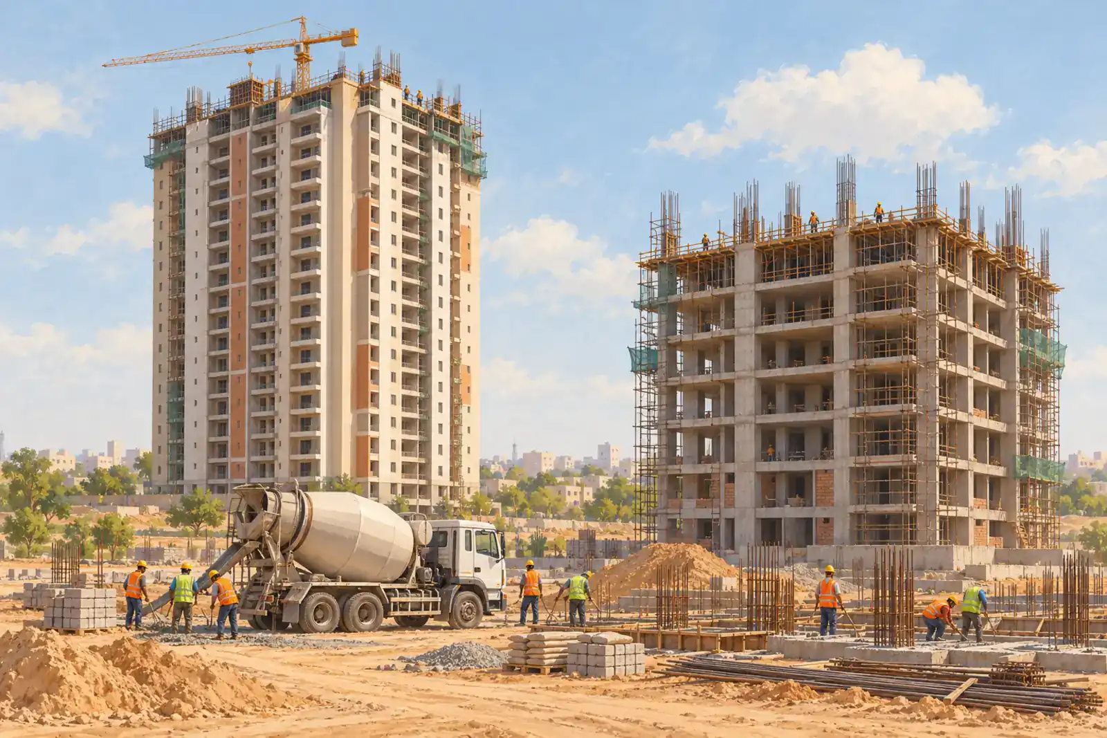 Illustration of apartment towers under construction