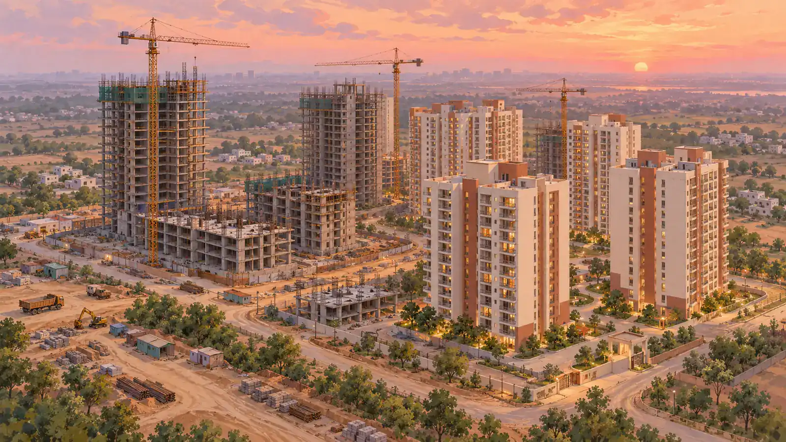 Illustration of apartment towers under construction