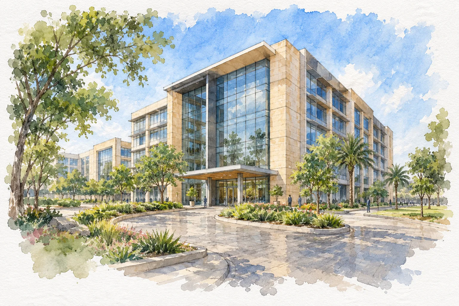 Watercolour illustration of 12th Avenue Faridabad (not the actual project)