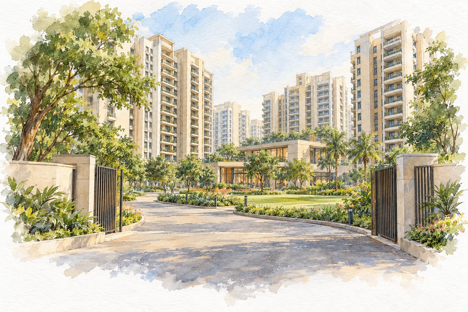 Watercolour illustration of 3B Homes Estate 95 (not the actual project)
