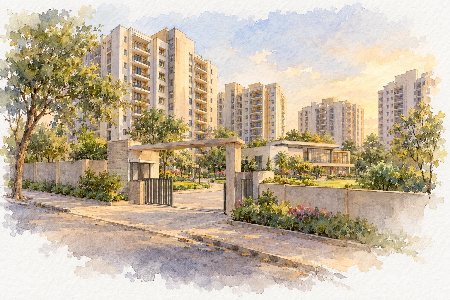 Watercolour illustration of Advitya Heights (not the actual project)