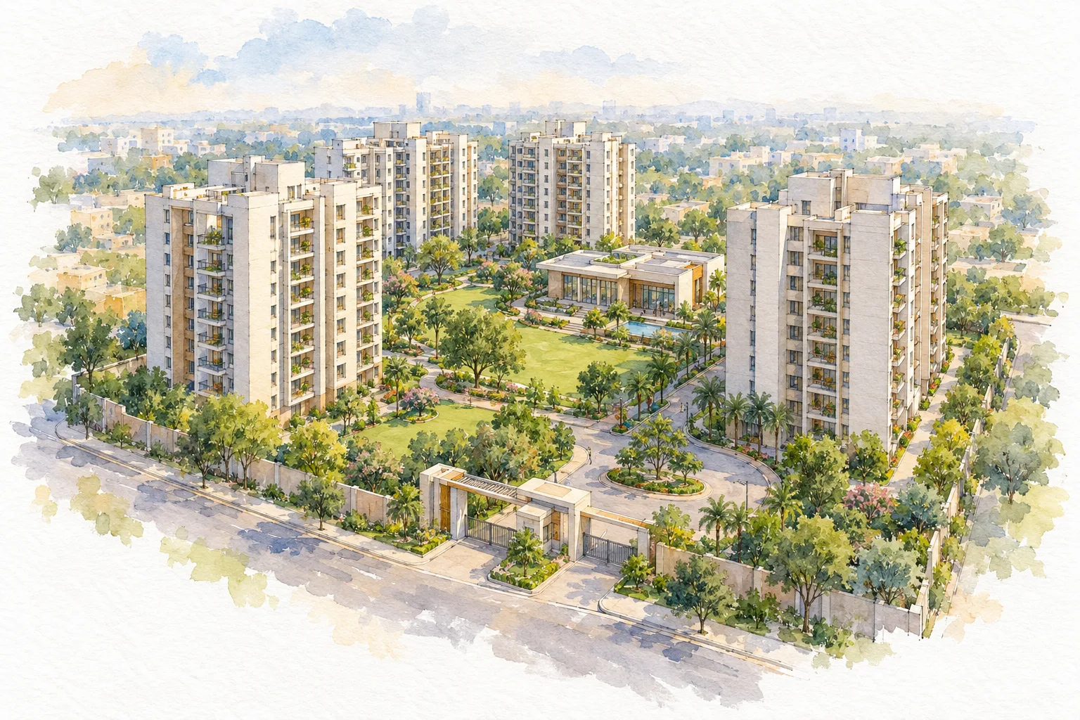 Watercolour illustration of Advitya Homes-2 (not the actual project)