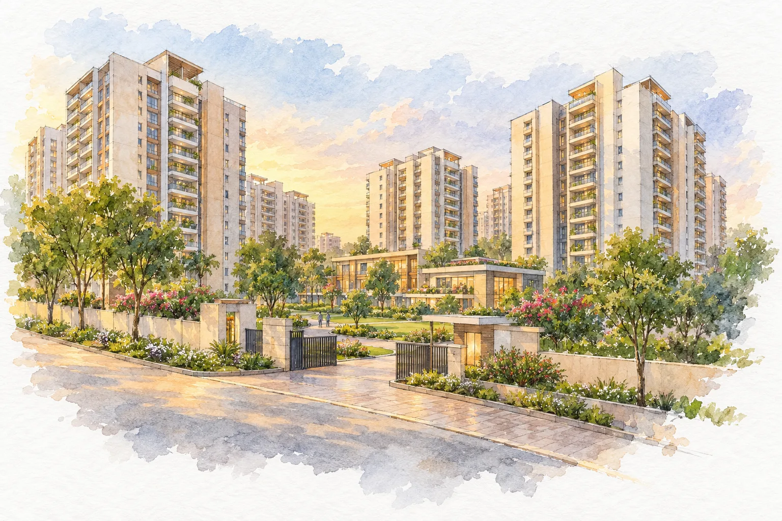 Watercolour illustration of Amrapali Sapphire (not the actual project)