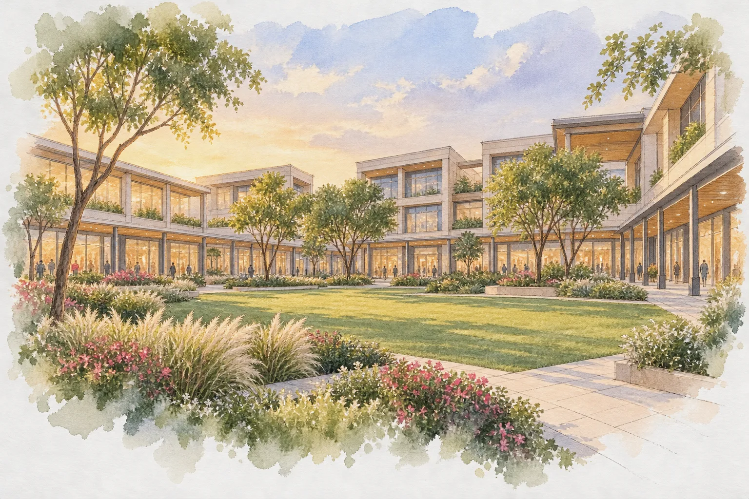 Watercolour illustration of Ansal Plaza Gurugram (not the actual project)
