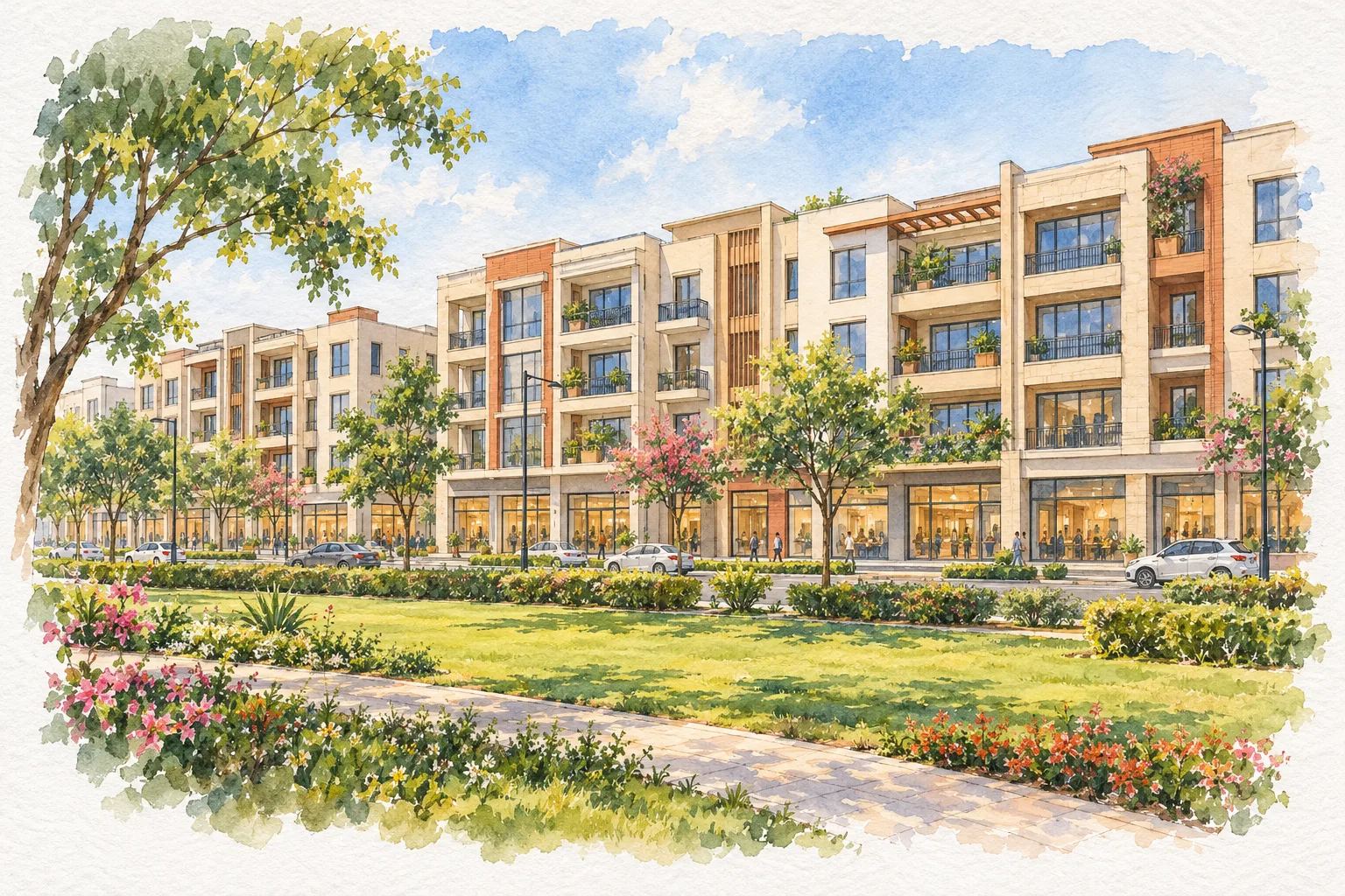 Watercolour illustration of Ansal Sector Road SCOs (not the actual project)