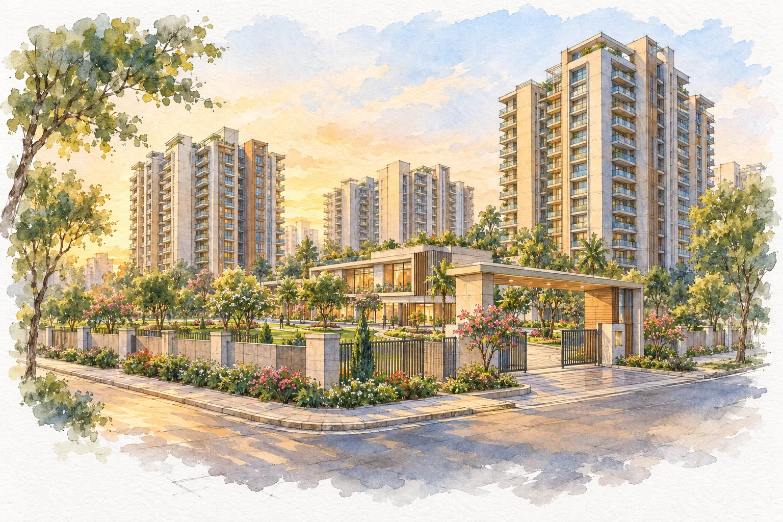 Watercolour illustration of Ansal Sushant City Sonipat Plotted (Sectors 61-63) (not the actual project)