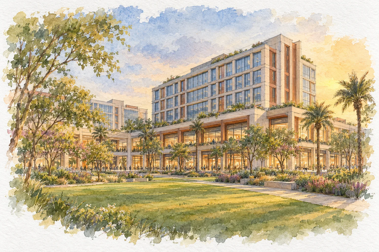 Watercolour illustration of Artha Block-A (not the actual project)