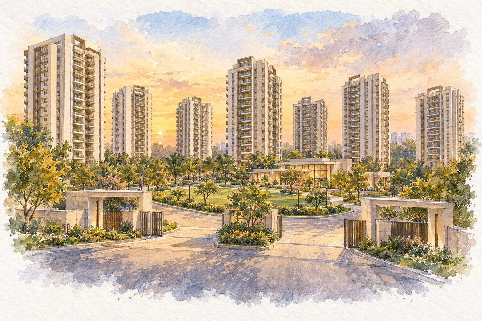 Watercolour illustration of Aspire Silicon City Phase IV (not the actual project)