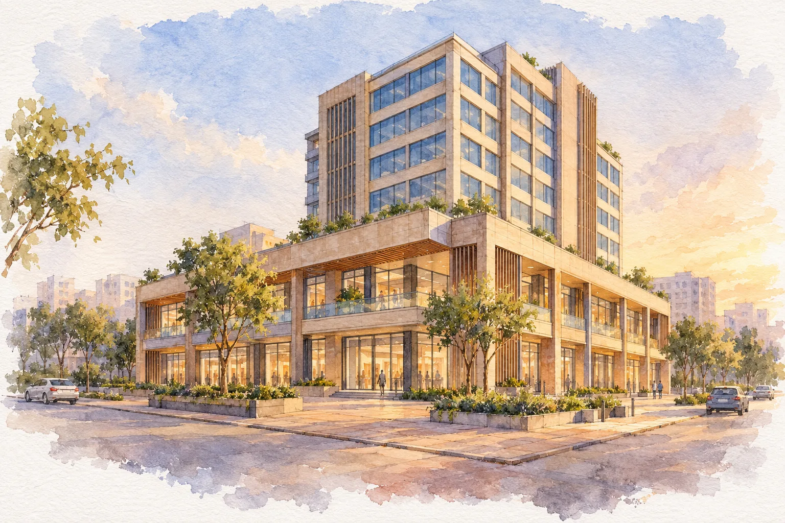 Watercolour illustration of ATS Kabana High (not the actual project)
