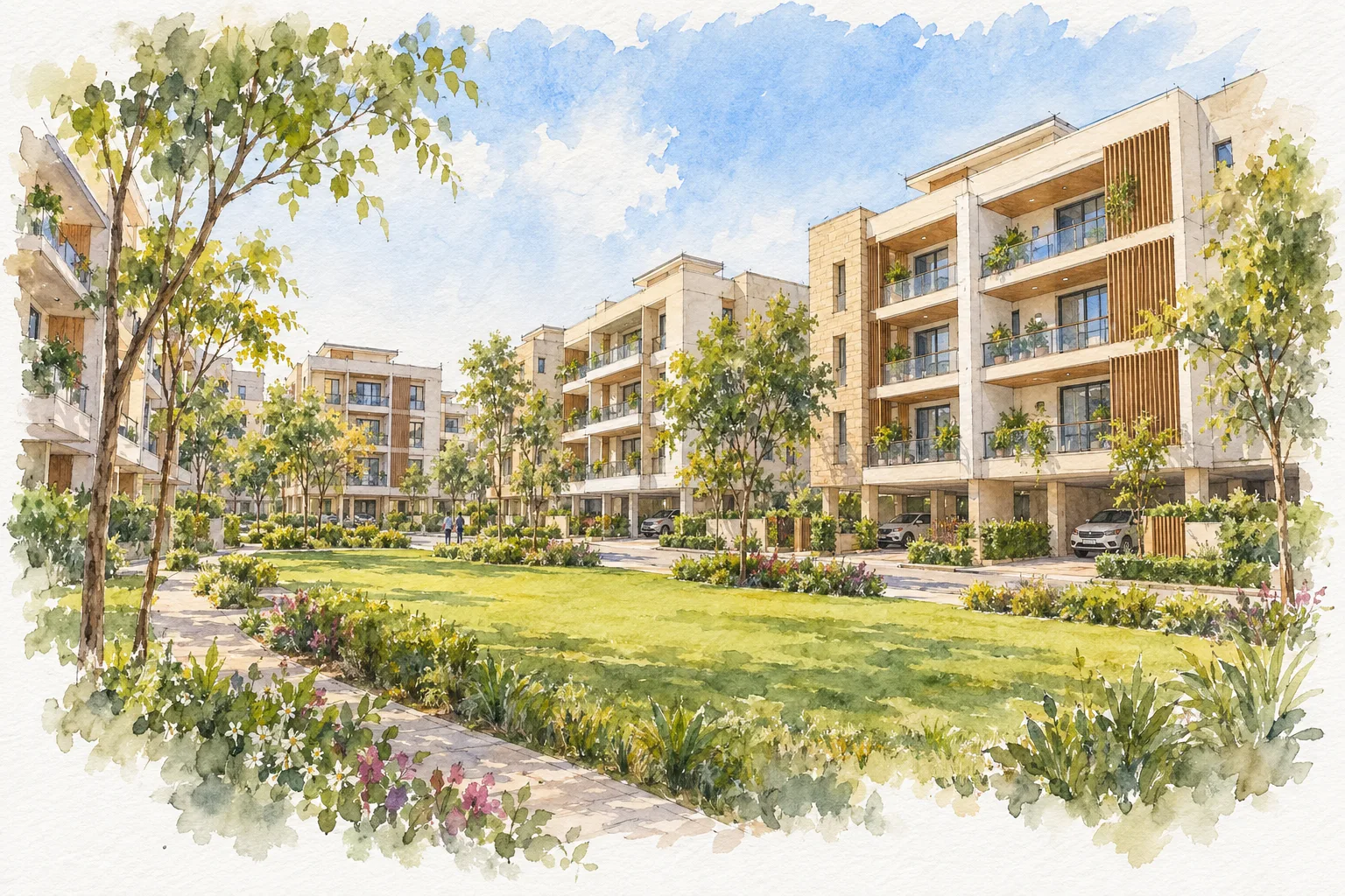 Watercolour illustration of Avani Signature Floors (not the actual project)