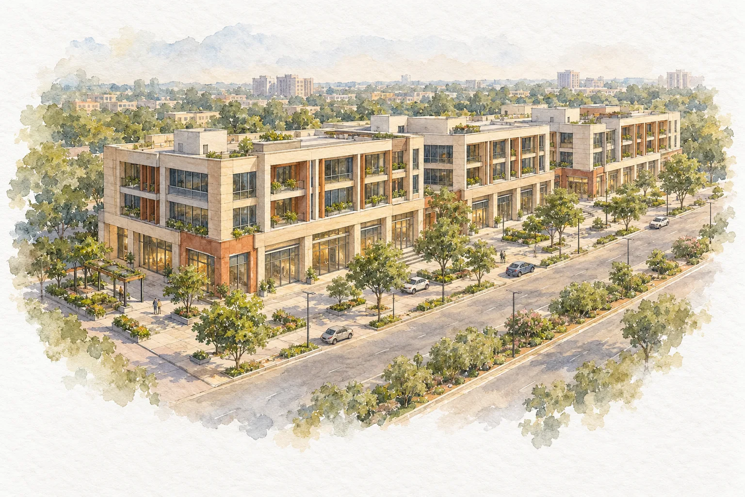 Watercolour illustration of Bestech Central Boulevard (not the actual project)