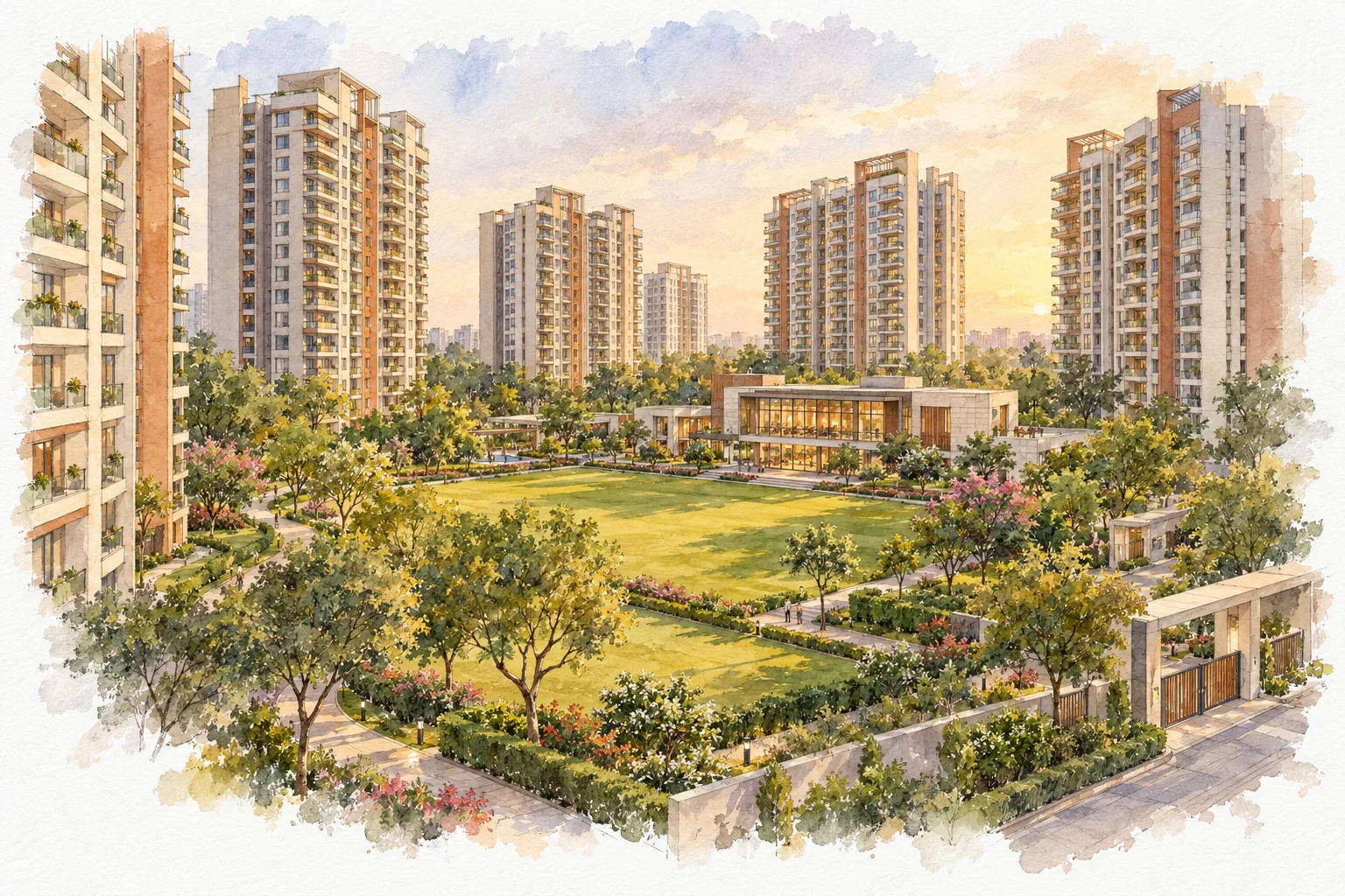 Watercolour illustration of Bestech City 1 (not the actual project)