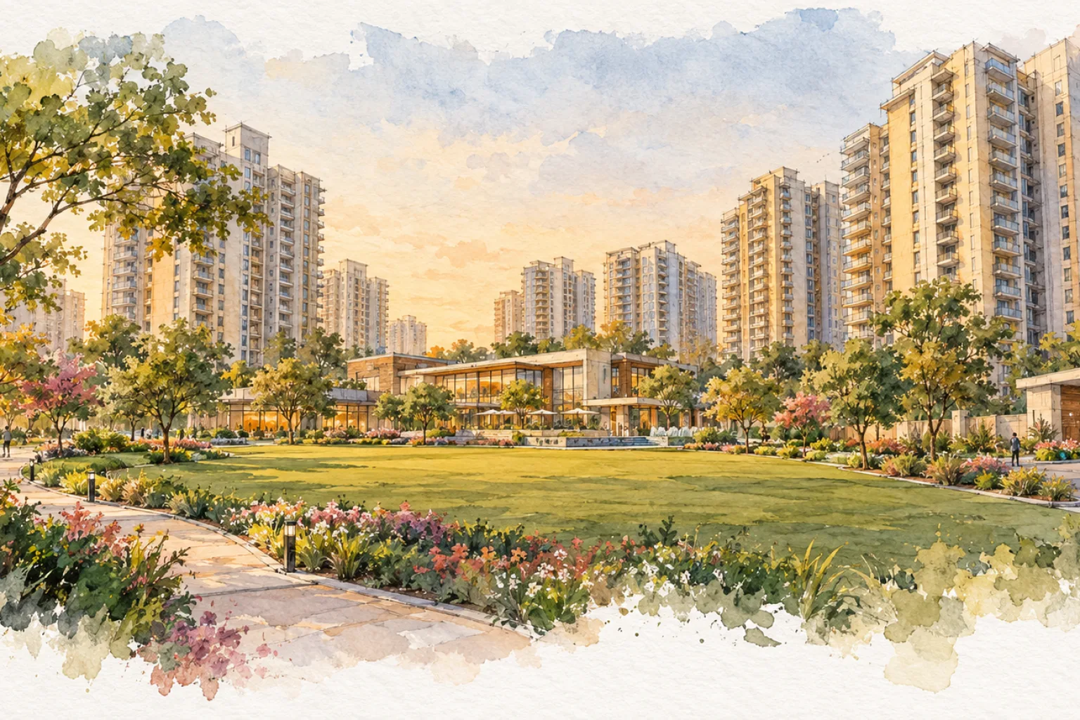 Watercolour illustration of Bestech City 2 (not the actual project)