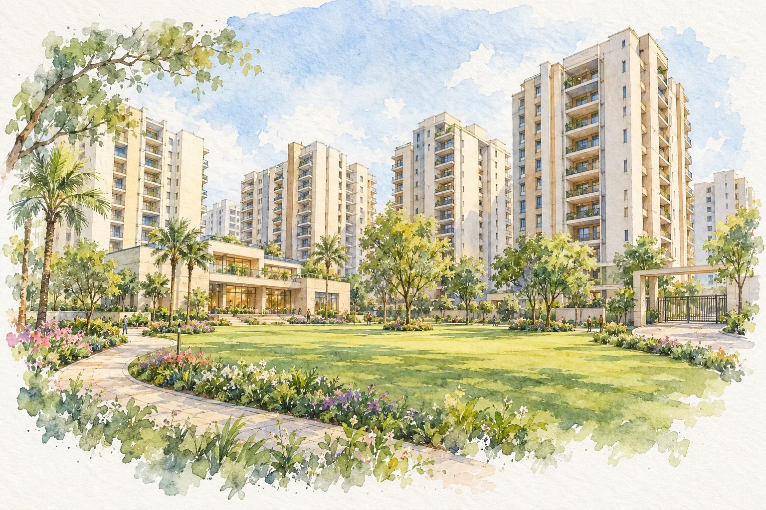 Watercolour illustration of BPTP Parklands Pride Plots (not the actual project)