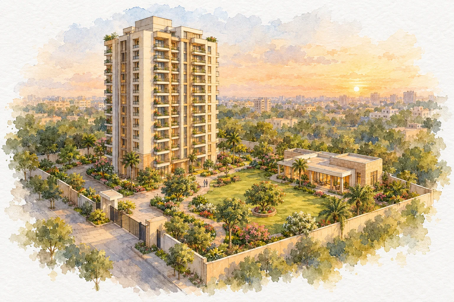 Watercolour illustration of BPTP The Deck (not the actual project)