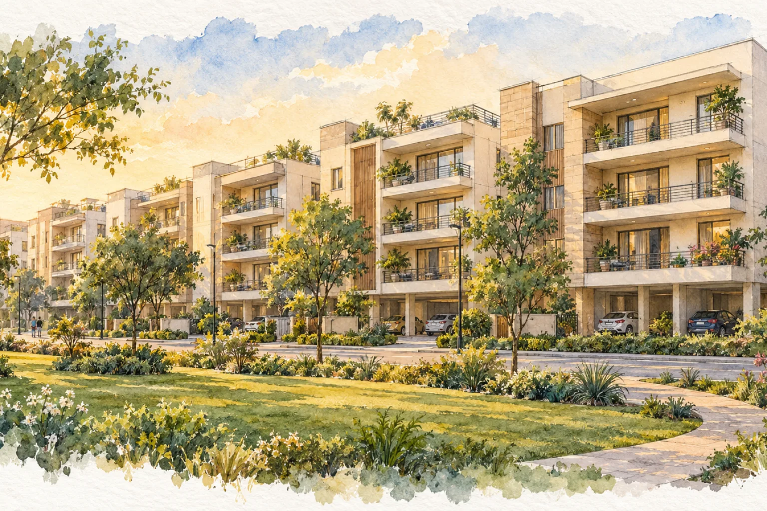 Watercolour illustration of Breez Flora Avenue 33 (not the actual project)