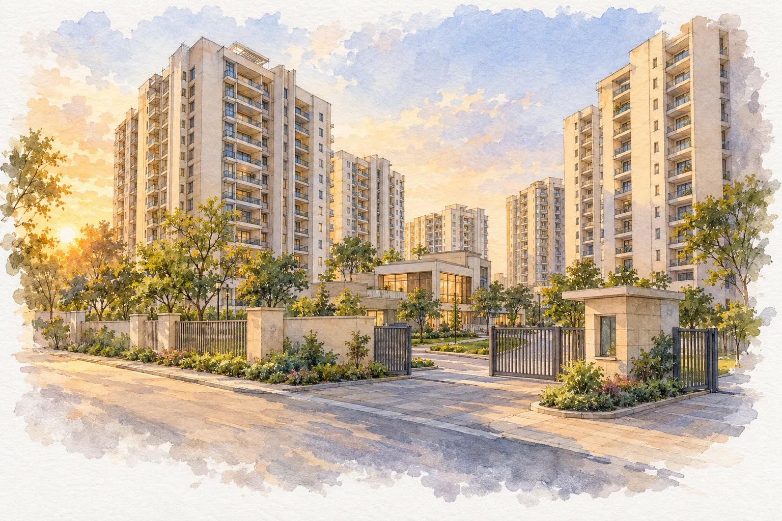 Watercolour illustration of Coral Park at Paradise Greens (not the actual project)