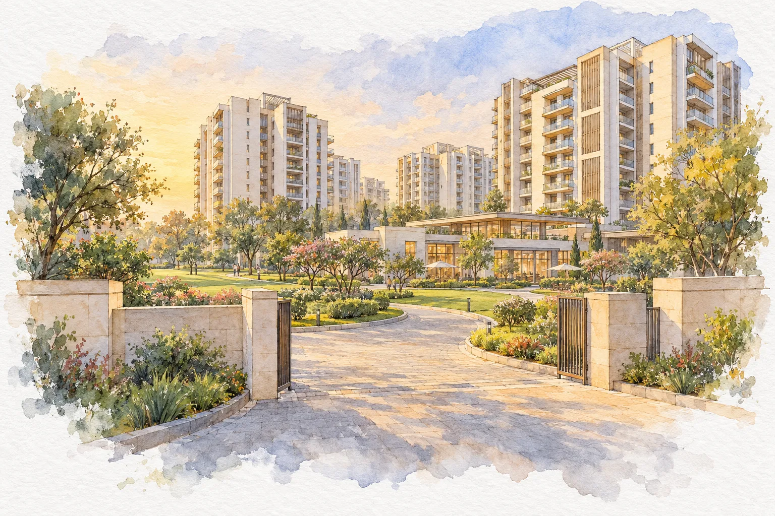 Watercolour illustration of DDA Narela Sector G7/G8 Pockets 4 and 5 (not the actual project)