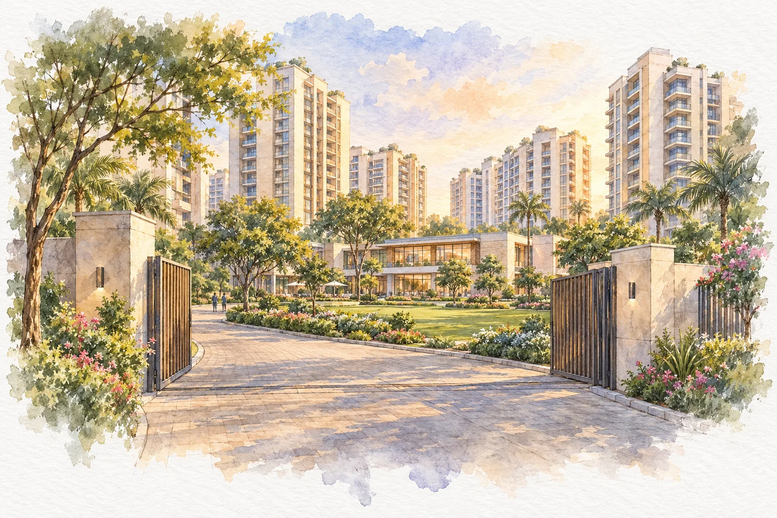 Watercolour illustration of DDA Narela Sector G7/G8 Pockets 6 and 7 (not the actual project)