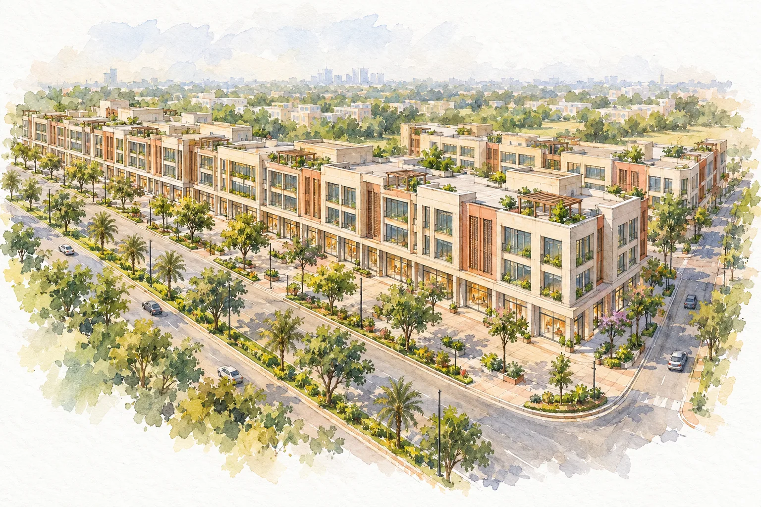 Watercolour illustration of DLF Central 67 (not the actual project)