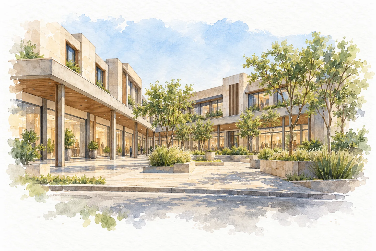 Watercolour illustration of DLF City Centre Gurugram (not the actual project)