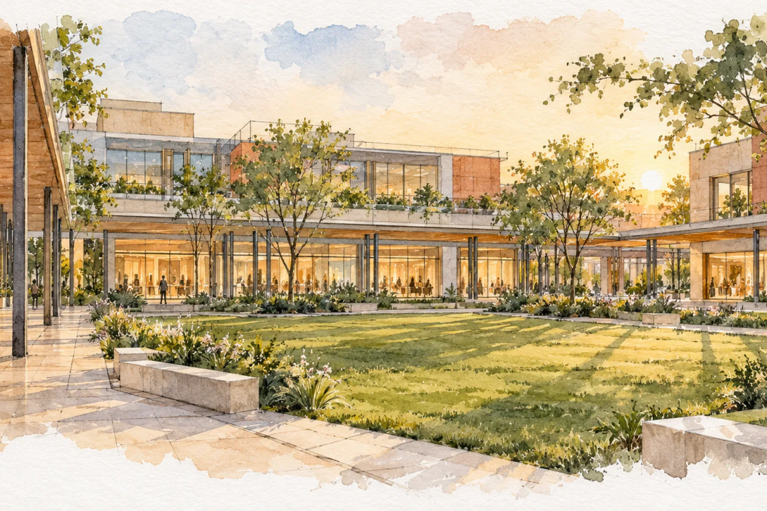 Watercolour illustration of DT Mega Mall (not the actual project)