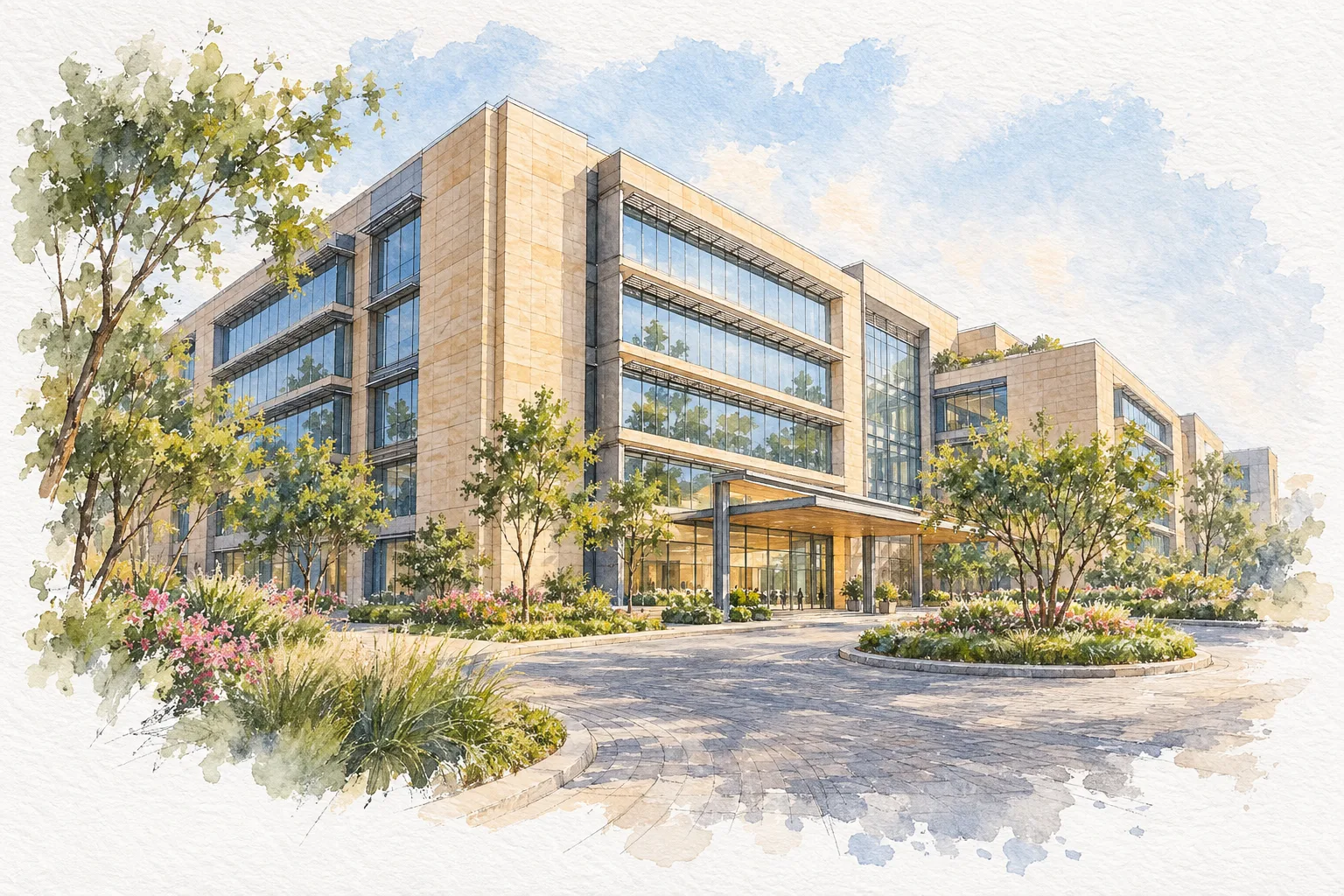 Watercolour illustration of East Kidwai Nagar Phase 2 Commercial (not the actual project)