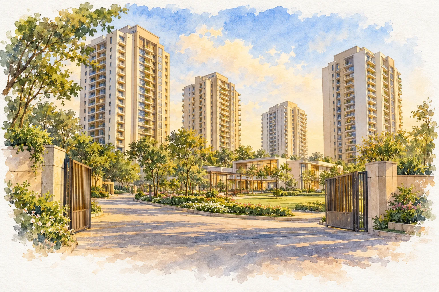 Watercolour illustration of Emaar Amaris (not the actual project)
