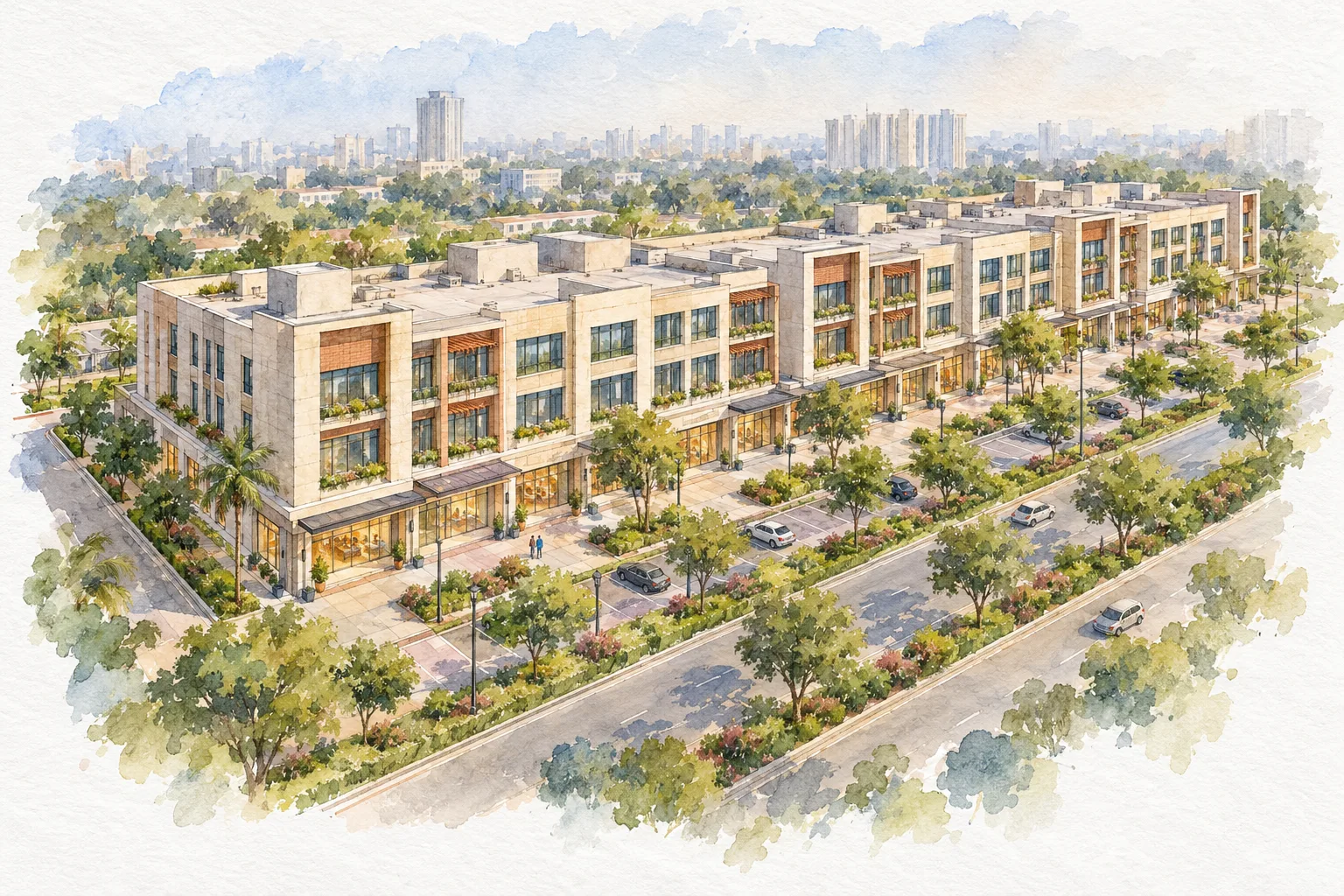 Watercolour illustration of Emaar Business District 89 (not the actual project)