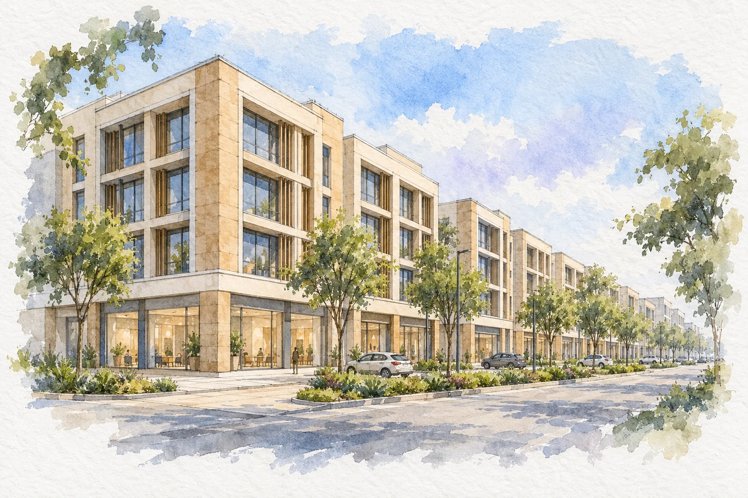 Watercolour illustration of Emaar EBD 65 (not the actual project)