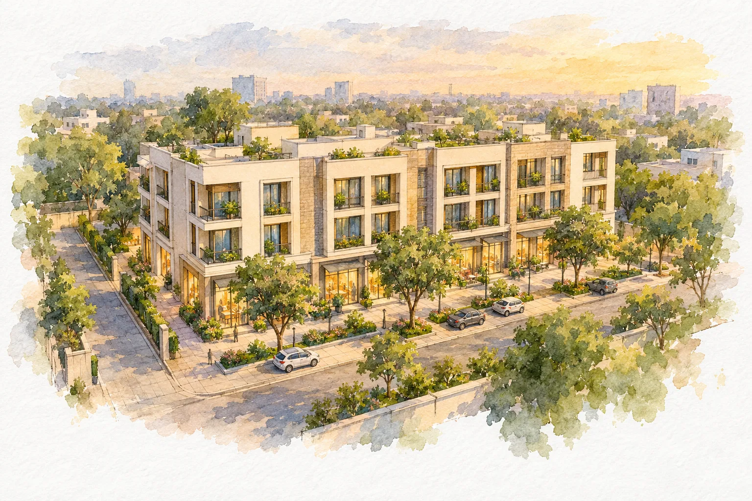 Watercolour illustration of Emaar EBD 65 NXT (not the actual project)