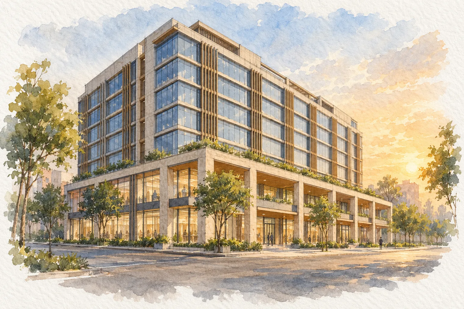 Watercolour illustration of Emaar Emerald Plaza (not the actual project)