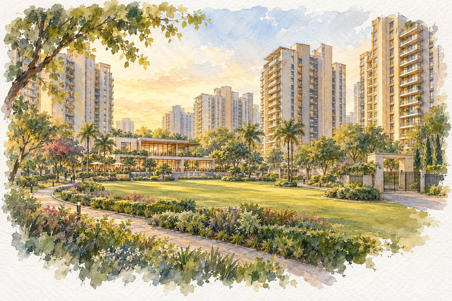 Watercolour illustration of Emaar Gurgaon Greens (not the actual project)