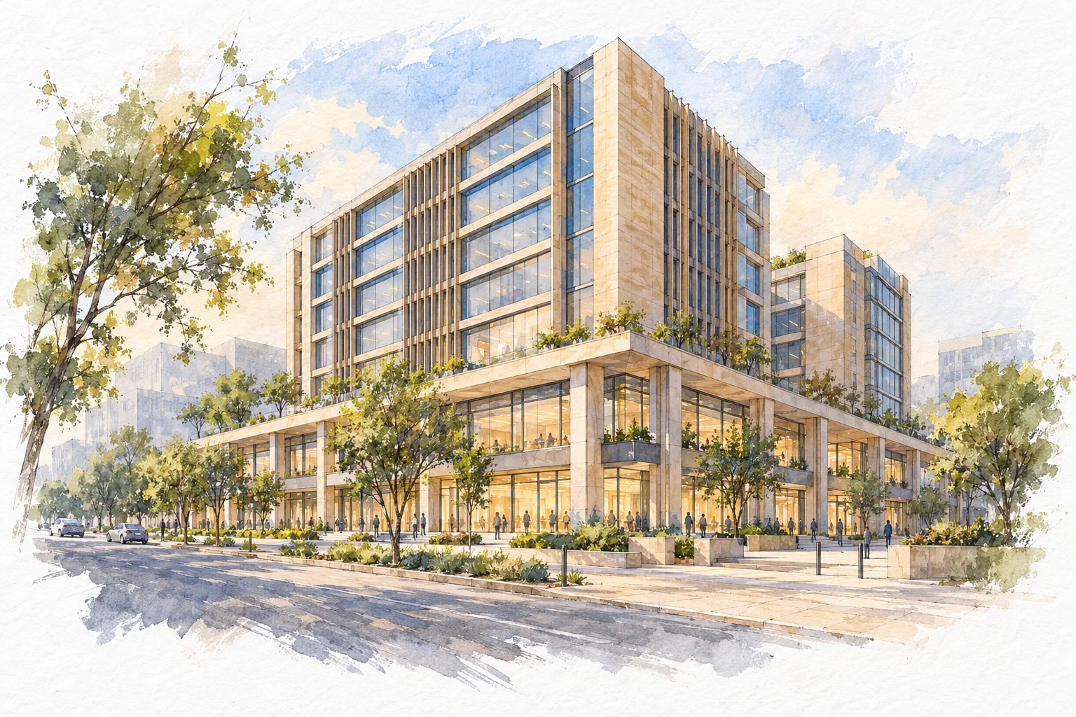 Watercolour illustration of Emaar The Palm Square (not the actual project)