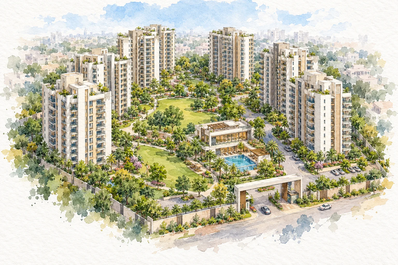 Watercolour illustration of Emaar Urban Ascent (not the actual project)
