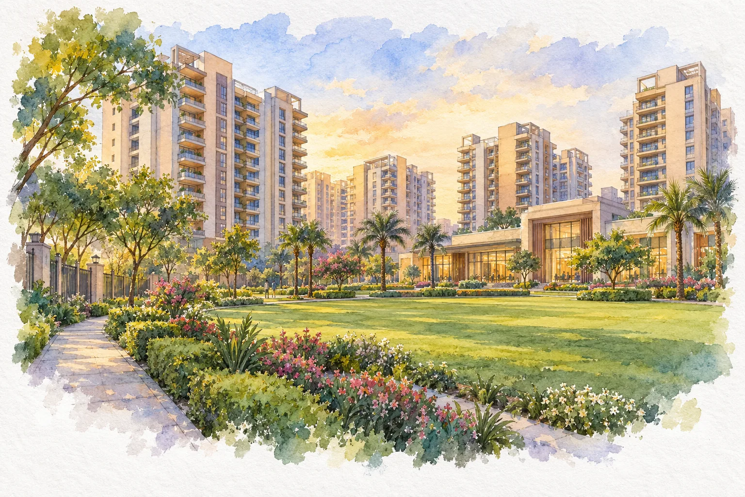 Watercolour illustration of Emerald Heights (not the actual project)