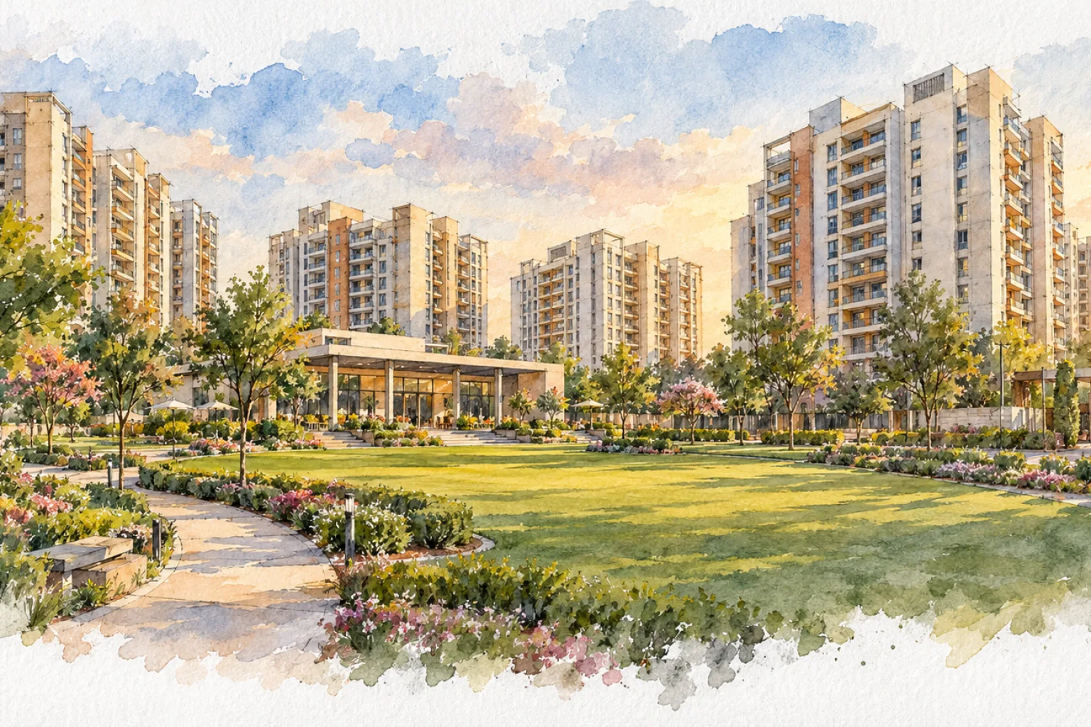 Watercolour illustration of Express Enclave (not the actual project)