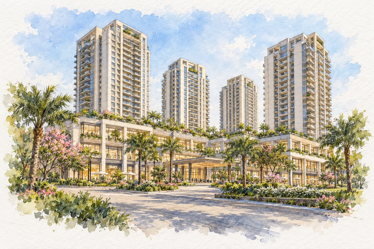 Watercolour illustration of Flora Avenue 88A (not the actual project)