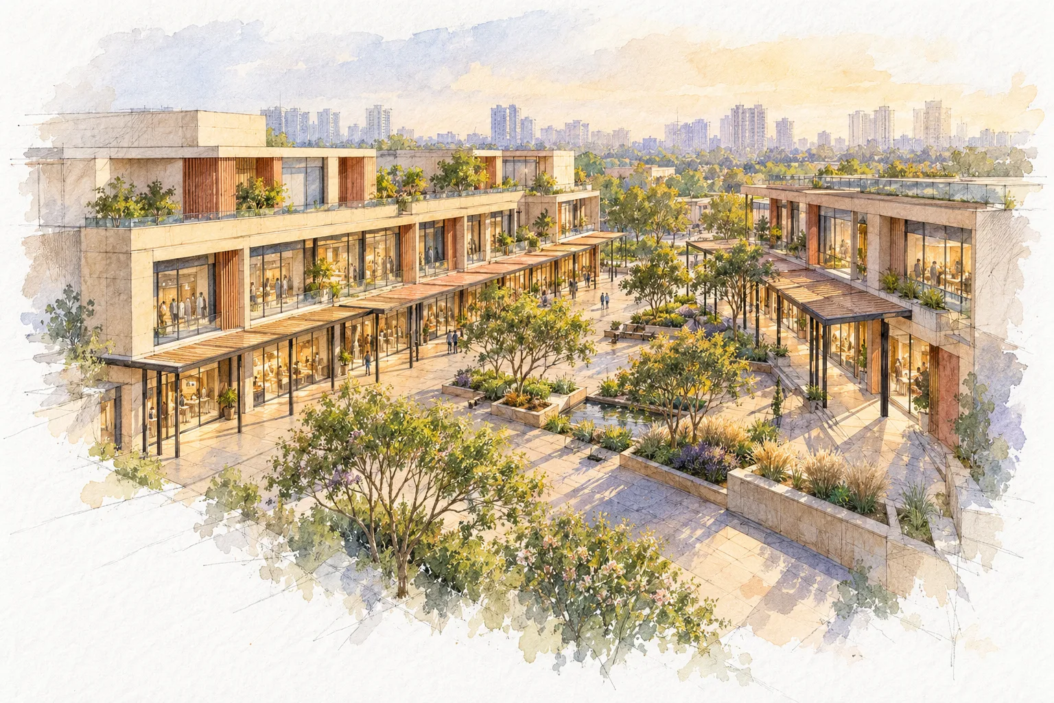 Watercolour illustration of Ganga Realty Swarnim (not the actual project)
