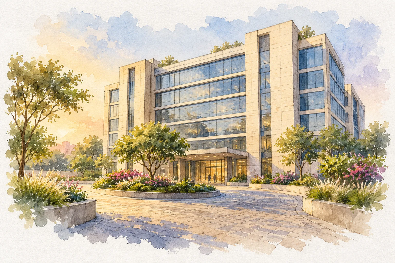 Watercolour illustration of Global Business Park (not the actual project)