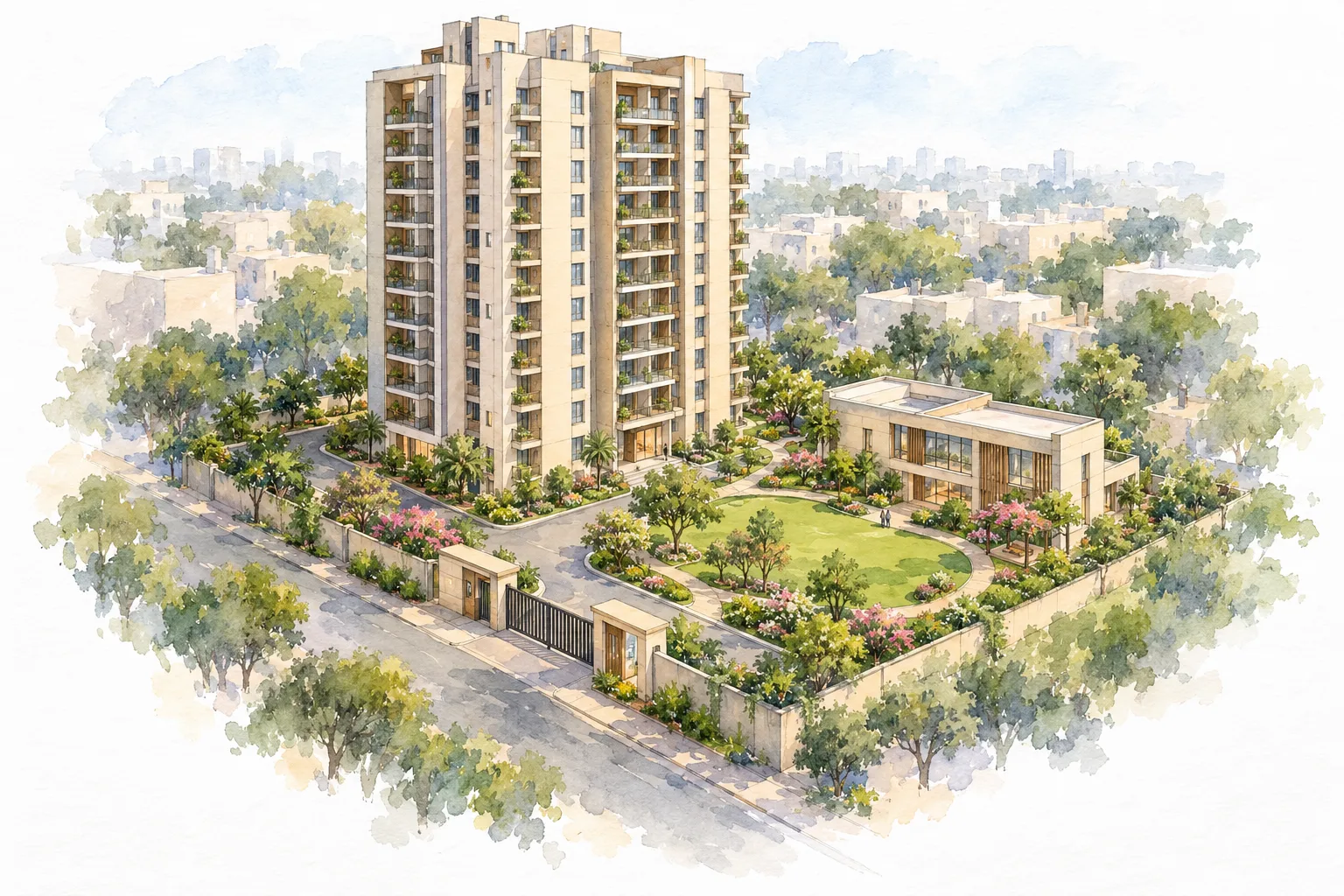 Watercolour illustration of Godrej Connaught One (not the actual project)