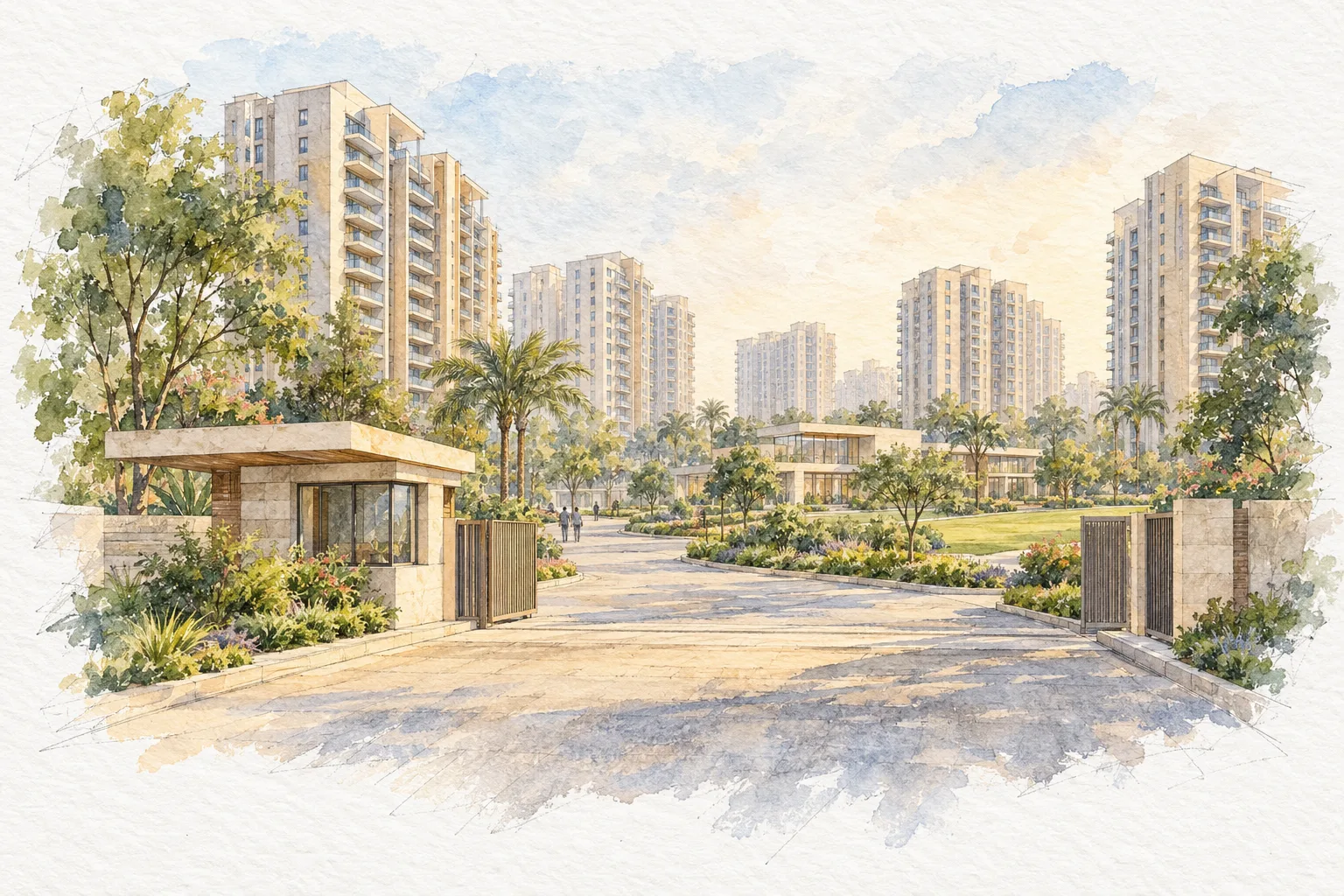 Watercolour illustration of Godrej Green Estate (not the actual project)