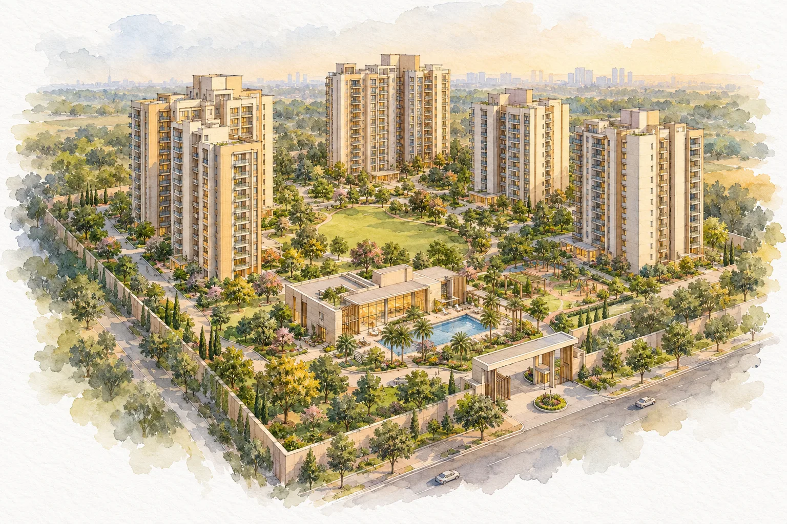 Watercolour illustration of Godrej Verano (not the actual project)