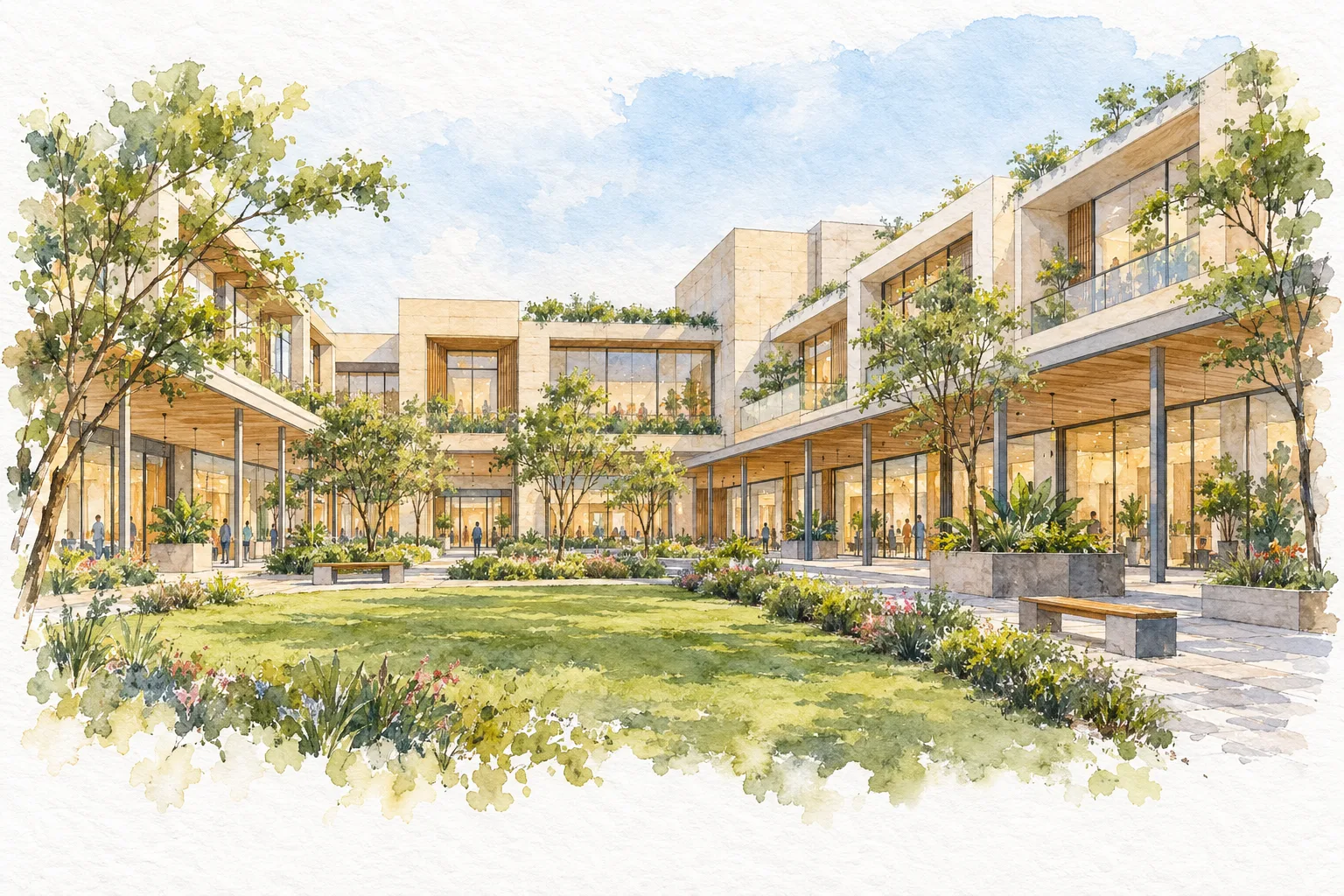 Watercolour illustration of Gold Coast City Walk (not the actual project)