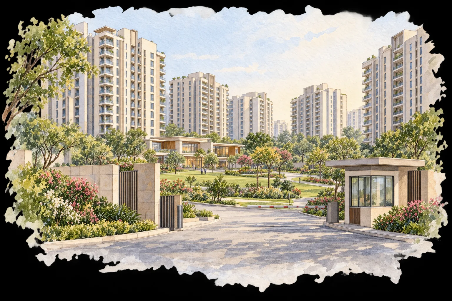 Watercolour illustration of GPB P P Green City 2 (not the actual project)