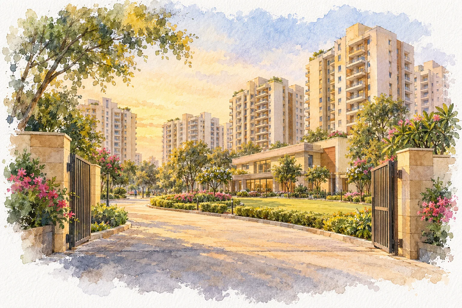 Watercolour illustration of Heritage Ozone Square (not the actual project)