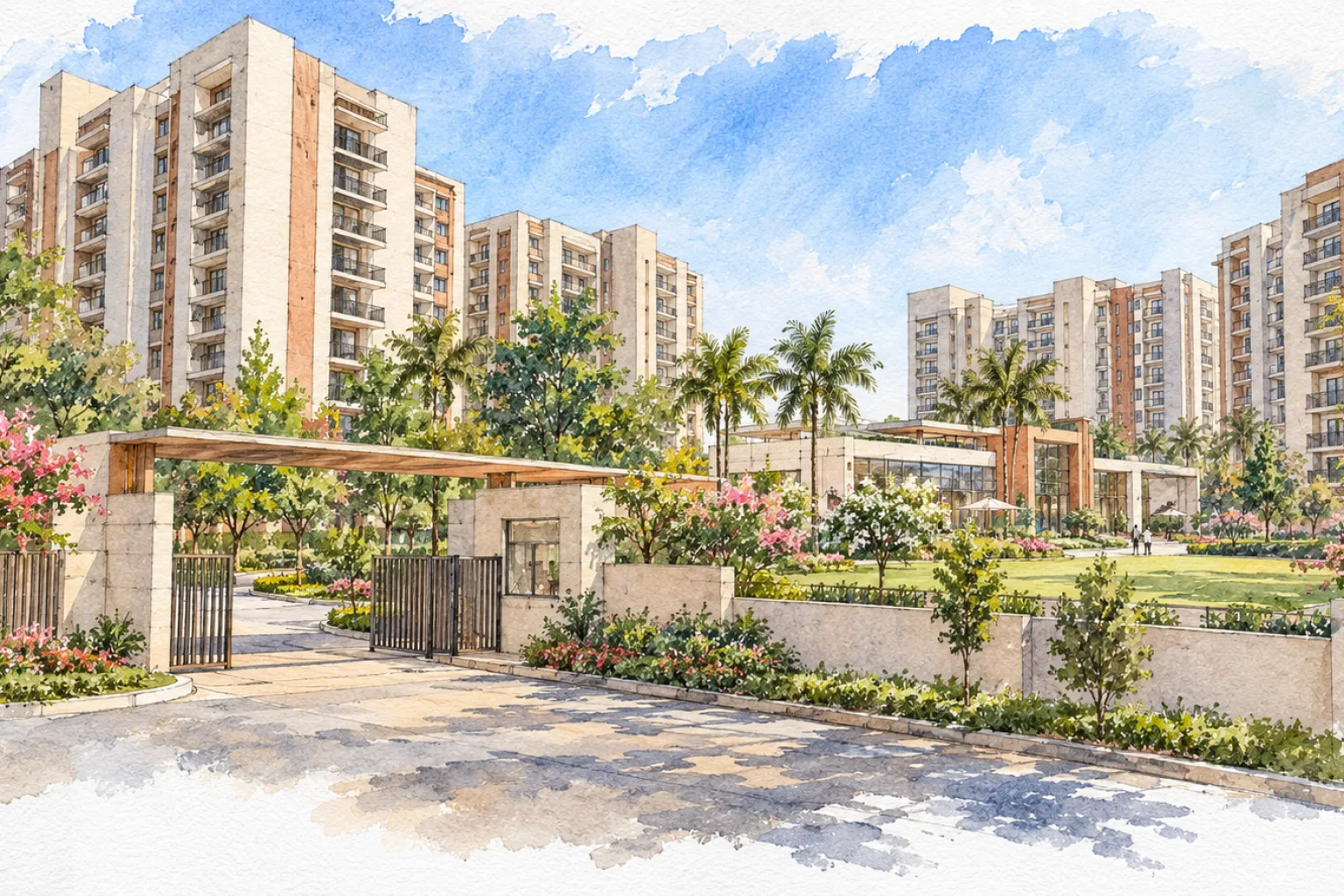 Watercolour illustration of HHC 107th Avenue (not the actual project)