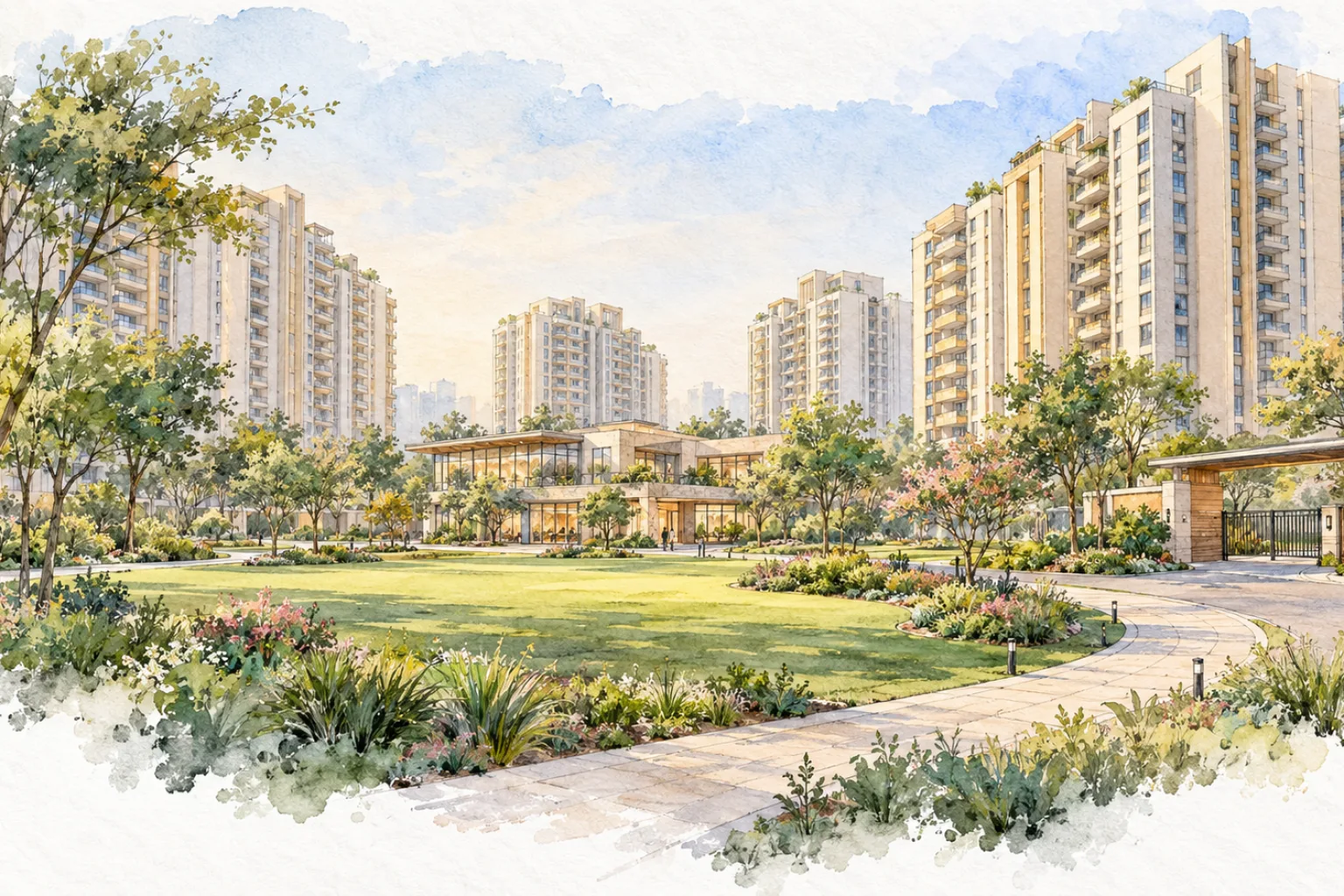 Watercolour illustration of Ireo Savannah (not the actual project)