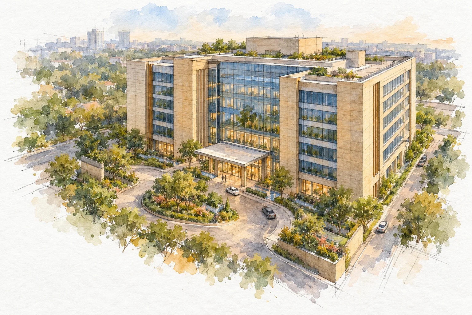 Watercolour illustration of JMD Regent Square (not the actual project)